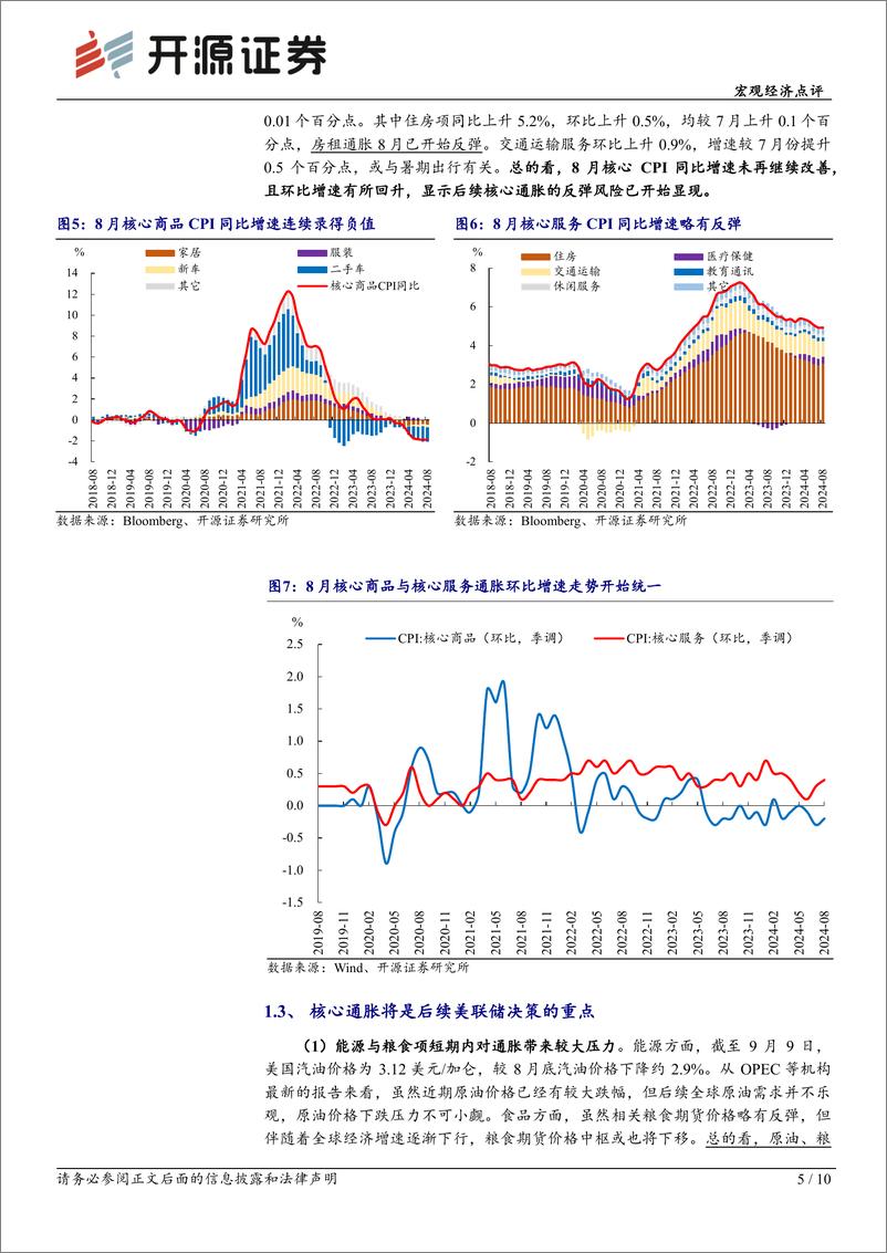 《美国8月CPI点评：核心通胀环比反弹，联储降息节奏或放缓-240912-开源证券-10页》 - 第5页预览图