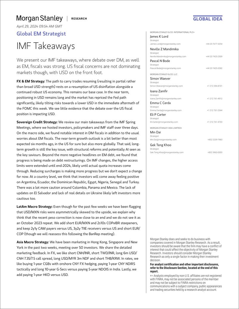 《Morgan Stanley Fixed-Global EM Strategist IMF Takeaways-107893583》 - 第1页预览图