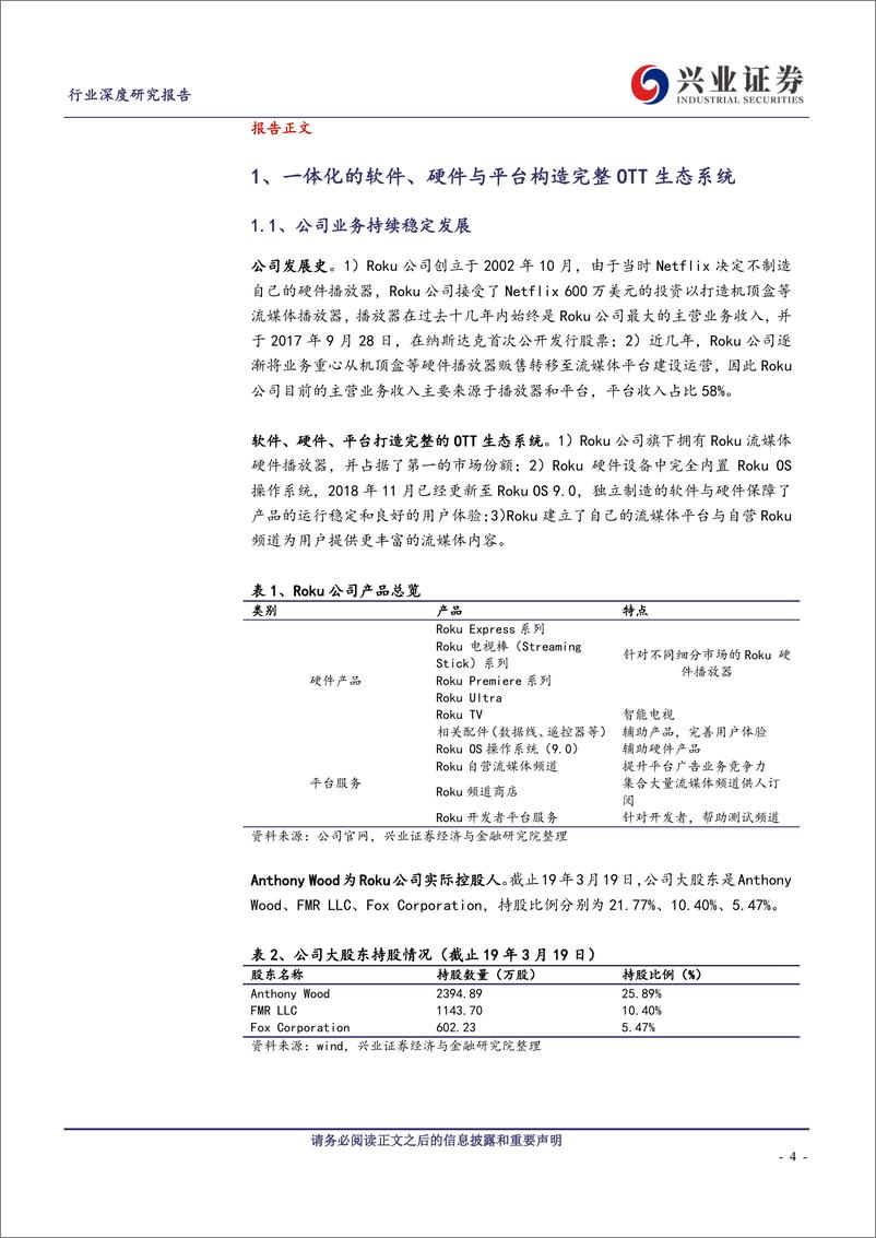 《传媒行业中美OTT行业对比之ROKU：硬件、软件与平台一体化，打造OTT龙头企业-20190709-兴业证券-31页》 - 第5页预览图