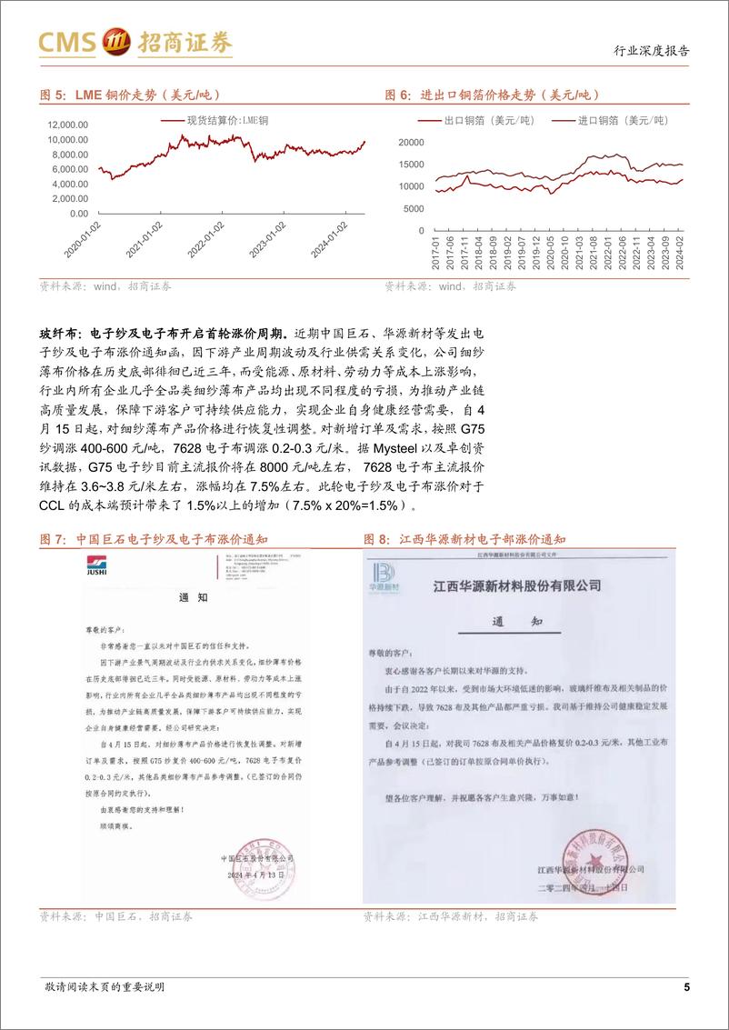 《电子行业PCB产业链跟踪之覆铜板篇：稼动率提升%26上游主材涨价，覆铜板行业进入上行通道-240428-招商证券-14页》 - 第5页预览图