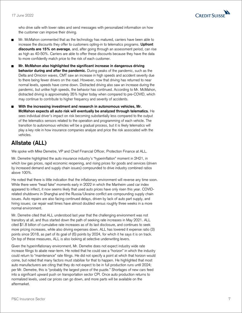 《瑞信-美股保险行业-私人乘用车保险：近期的损失成本压力，中期的改善；和长期的转型-2022.6.17-21页》 - 第8页预览图