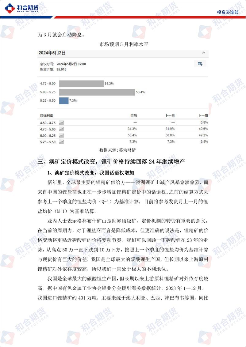 《碳酸锂月报（2024年02月）：澳矿定价模式改变我国话语权增加，碳酸锂弱势运行-20240202-和合期货-13页》 - 第7页预览图