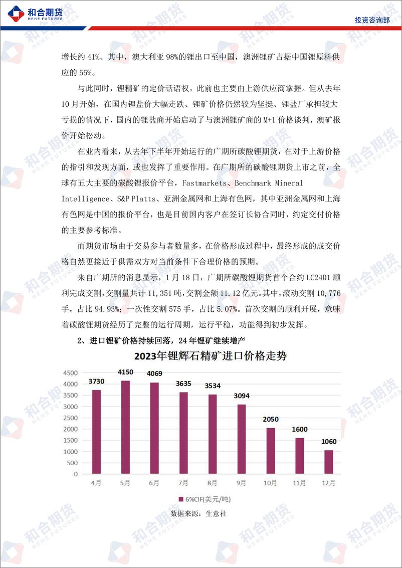 《碳酸锂月报（2024年02月）：澳矿定价模式改变我国话语权增加，碳酸锂弱势运行-20240202-和合期货-13页》 - 第8页预览图