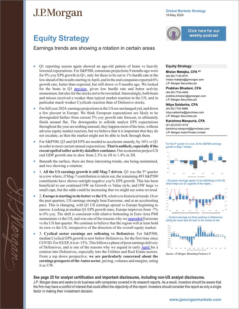 《JPMorgan-Equity Strategy Earnings trends are showing a rotation in ce...-108300076》 - 第1页预览图