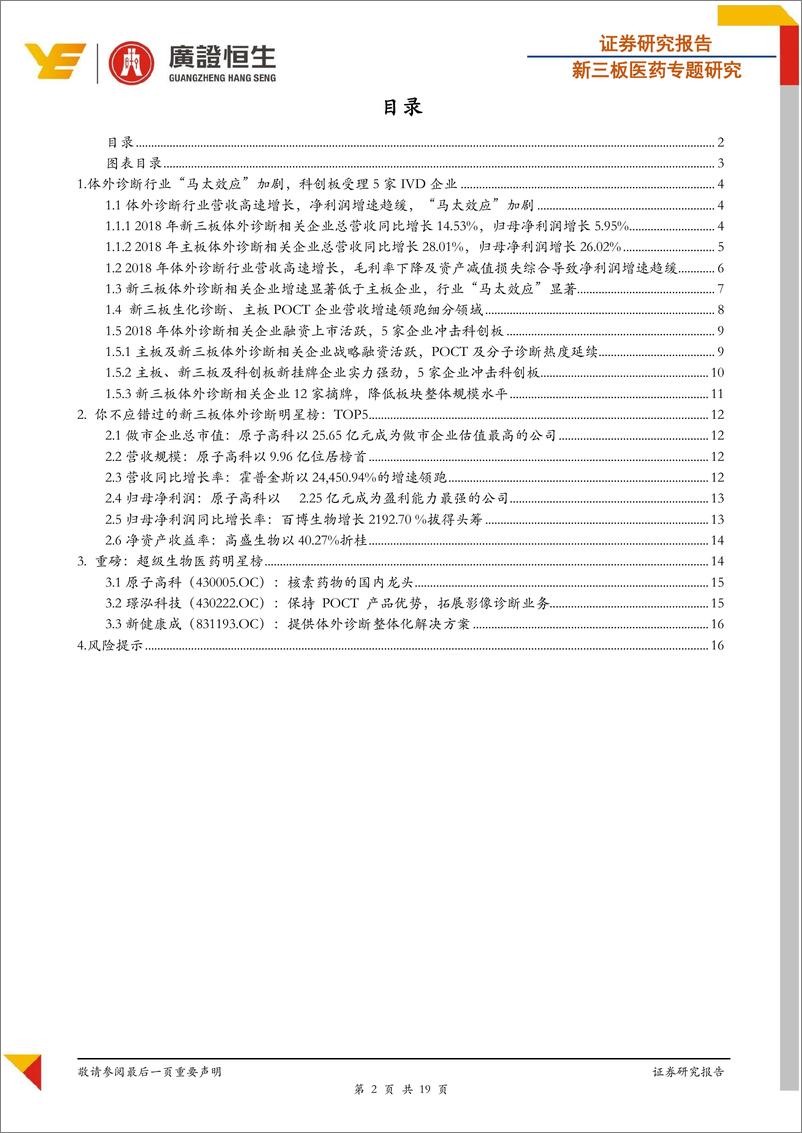 《新三板医药行业专题研究：体外诊断新三板2018年报分析，净利润增速趋缓，行业“马太效应”加剧-20190520-广证恒生-18页》 - 第3页预览图