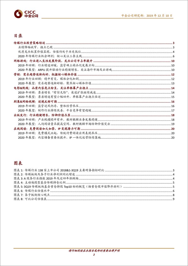 《传媒行业2020年策略综述：高品质、新机遇把握三条投资主线-20191210-中金公司-24页》 - 第3页预览图