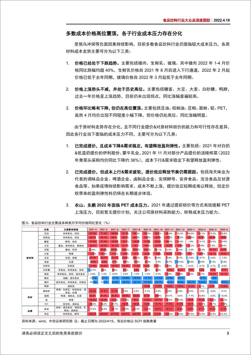 《食品饮料行业大众品深度跟踪：短期压力犹存，估值合理偏低，把握布局机会-20220418-中信证券-31页》 - 第8页预览图