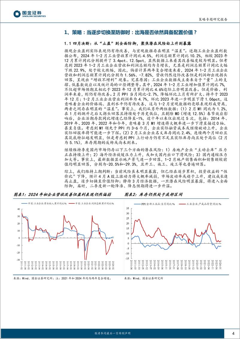 《四月策略及十大金股-当逐步切换至防御时：出海是否依然具备配置价值？-240330-国金证券-19页》 - 第3页预览图