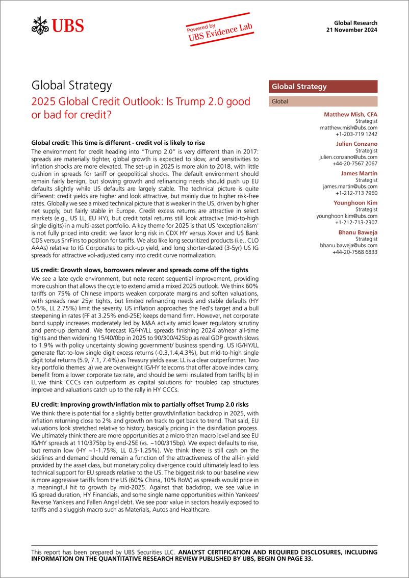 《UBS Equities-Global Strategy _2025 Global Credit Outlook Is Trump 2.0 go...-111713905》 - 第1页预览图