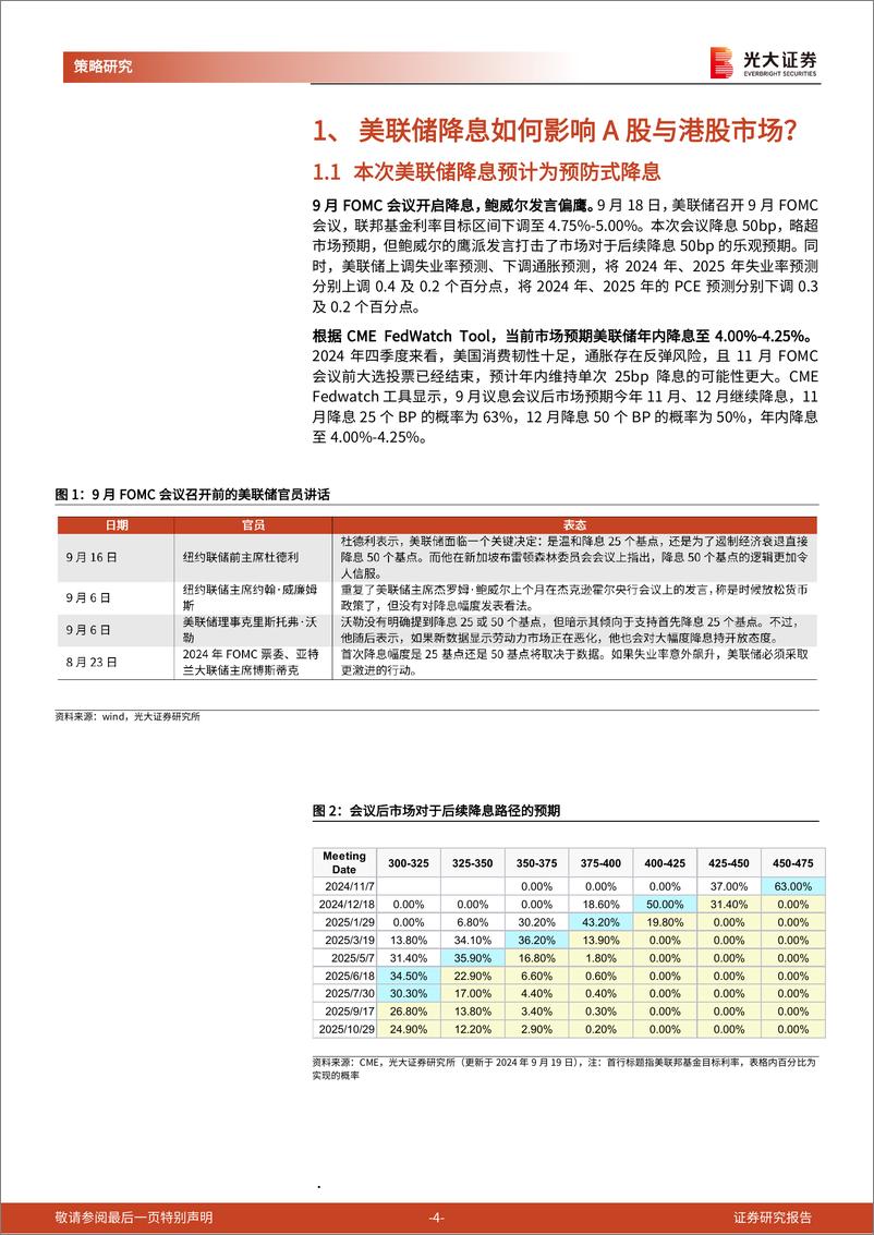 《美联储降息系列报告之一：美联储降息下，A股与港股弹性谁更大？-240923-光大证券-16页》 - 第4页预览图