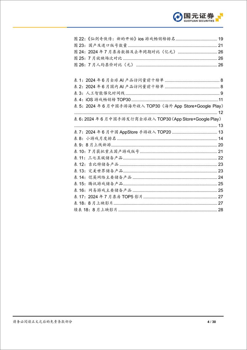 《传媒互联网行业月报：WAIC顺利落幕，暑期端手游新品竞争激烈-240802-国元证券-30页》 - 第4页预览图