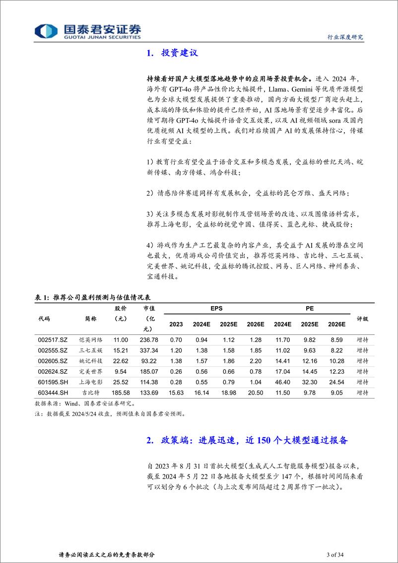 《传播文化行业国内大模型行业深度报告：落地条件初具，搜索与情感陪伴赛道崛起-240528-国泰君安-34页》 - 第3页预览图