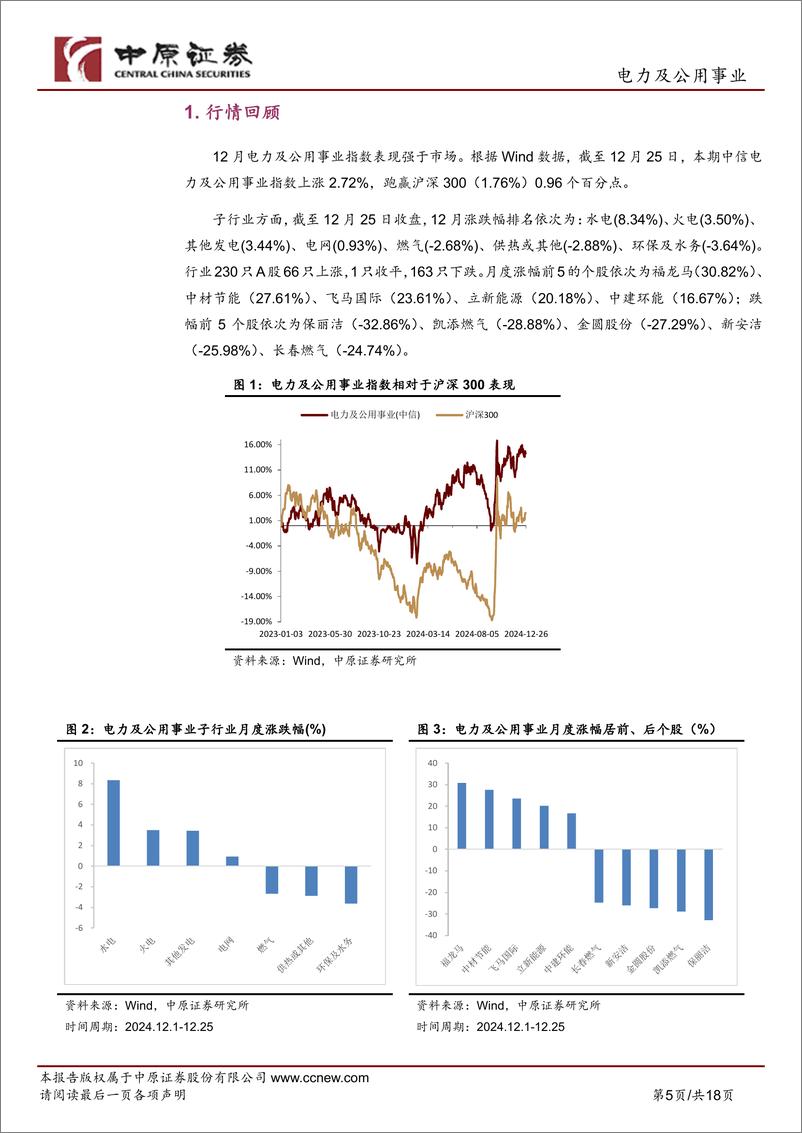 《电力及公用事业行业月报：11月水电发电量降幅收窄，核电发电量增速加快-241226-中原证券-18页》 - 第5页预览图