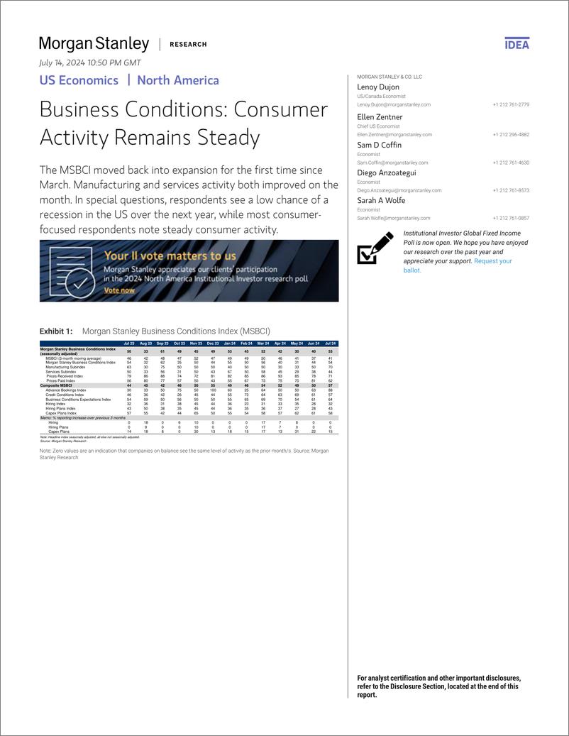 《Morgan Stanley Fixed-US Economics Business Conditions Consumer Activity Remains...-109224483》 - 第1页预览图