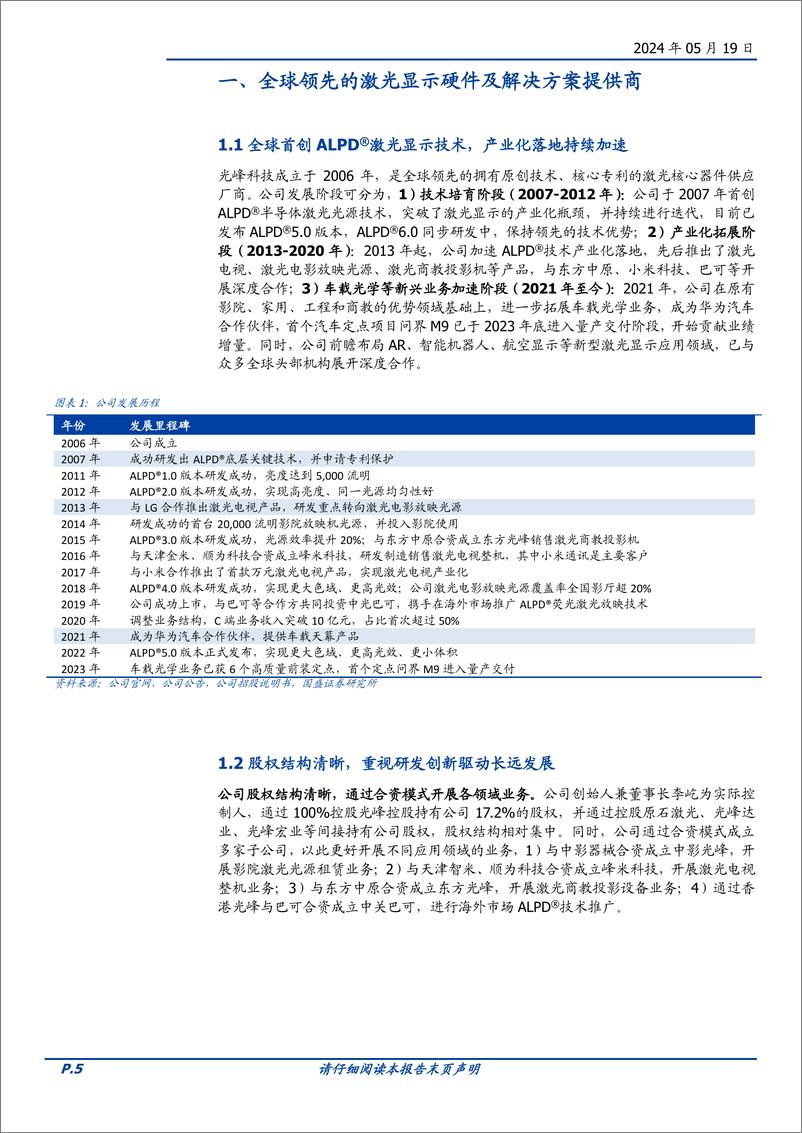 《光峰科技-688007.SH-首创ALPD激光技术，车载业务快速启航-20240519-国盛证券-31页》 - 第5页预览图