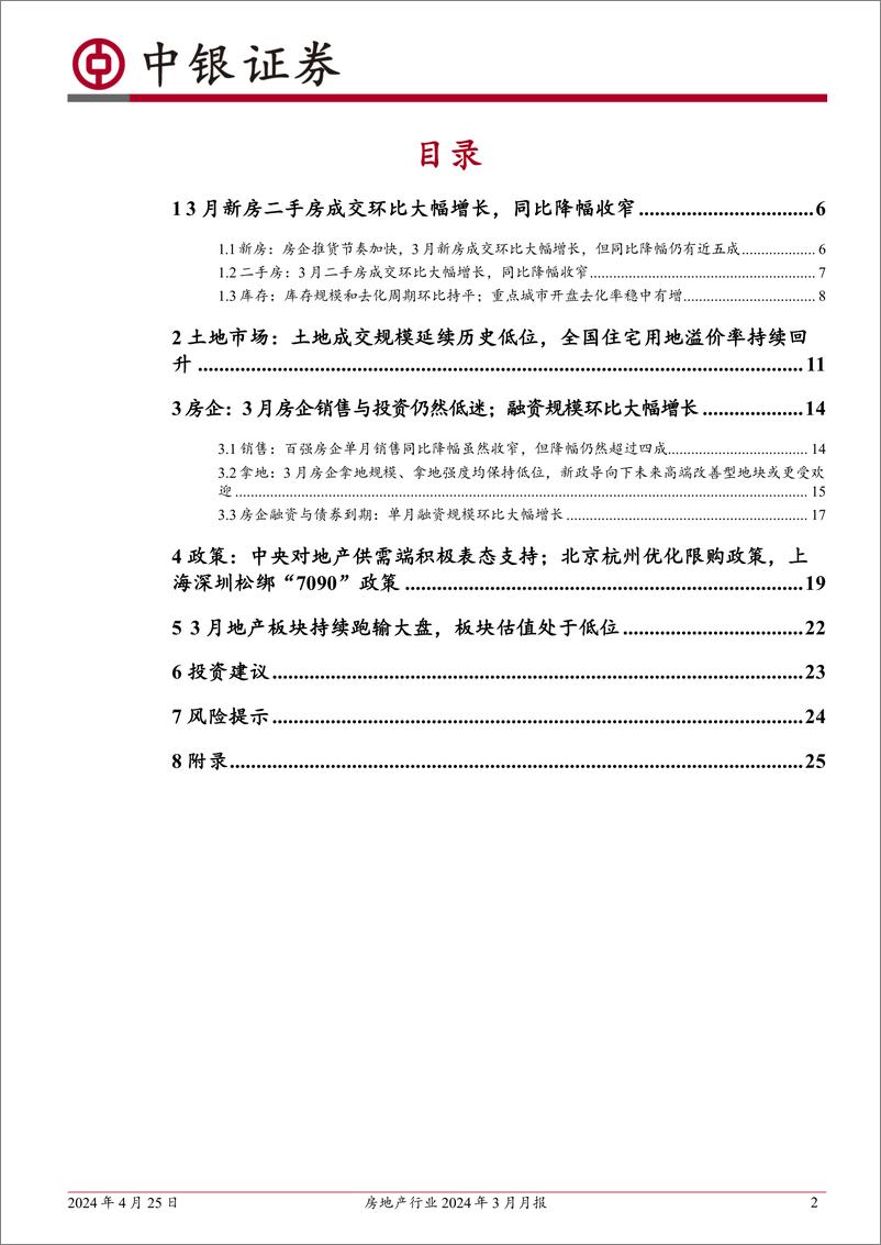 《房地产行业2024年3月月报：新房二手房成交环比回升、同比降幅收窄；各地因城施策进一步优化政策-240425-中银证券-27页》 - 第2页预览图