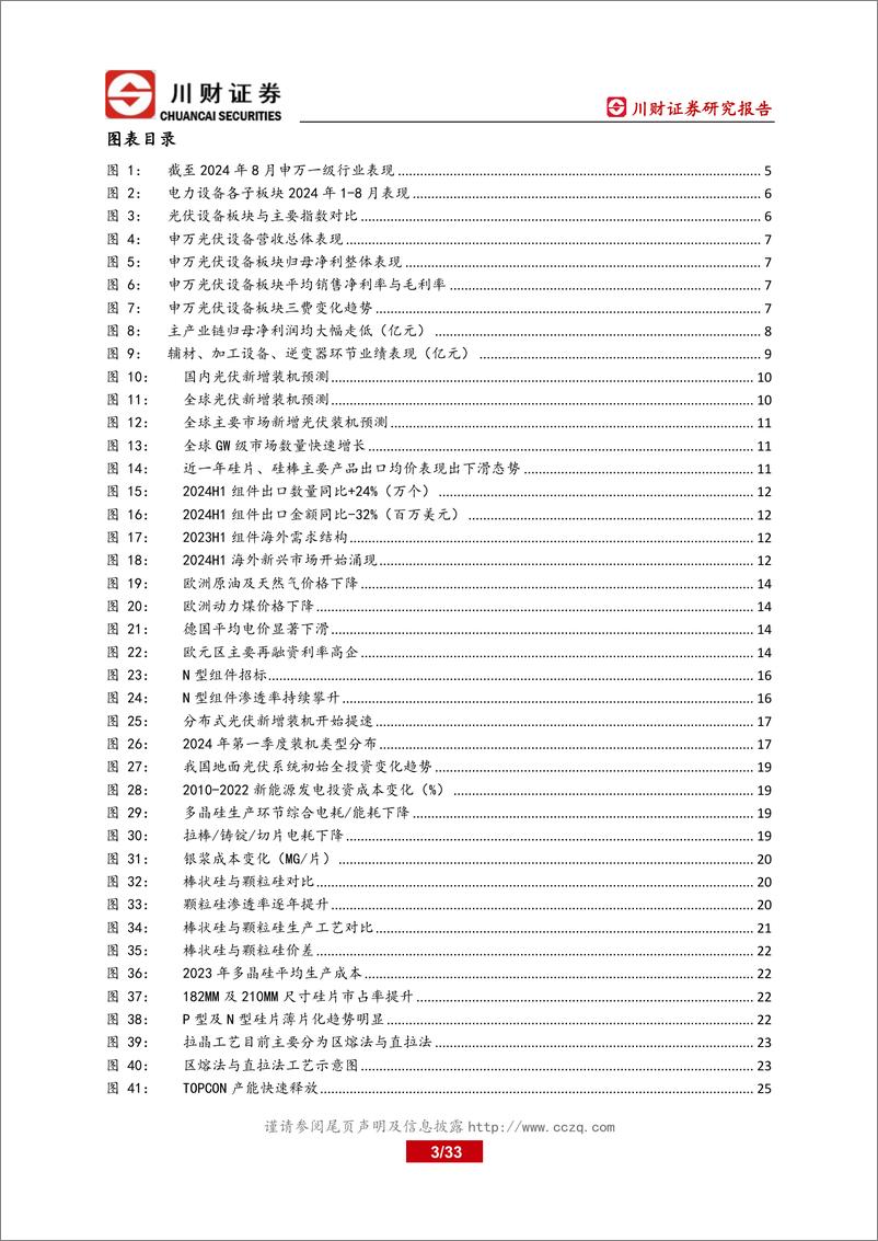 《光伏行业2024年中报及趋势展望深度报告：中报业绩承压，重视技术更新及出海建设带来的投资机会-240913-川财证券-33页》 - 第3页预览图