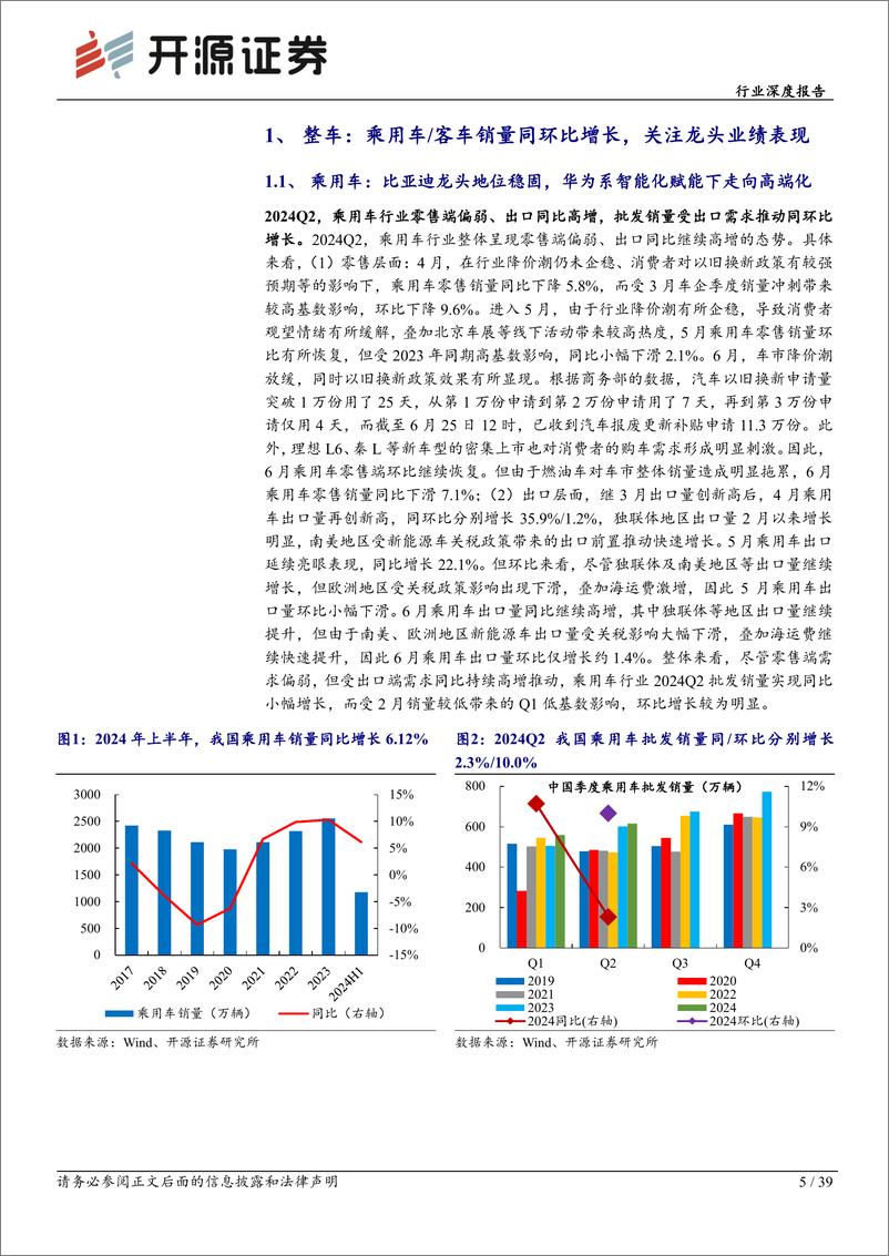 《汽车行业深度报告：Q2汽车板块整体高景气，关注龙头业绩表现-240910-开源证券-39页》 - 第5页预览图