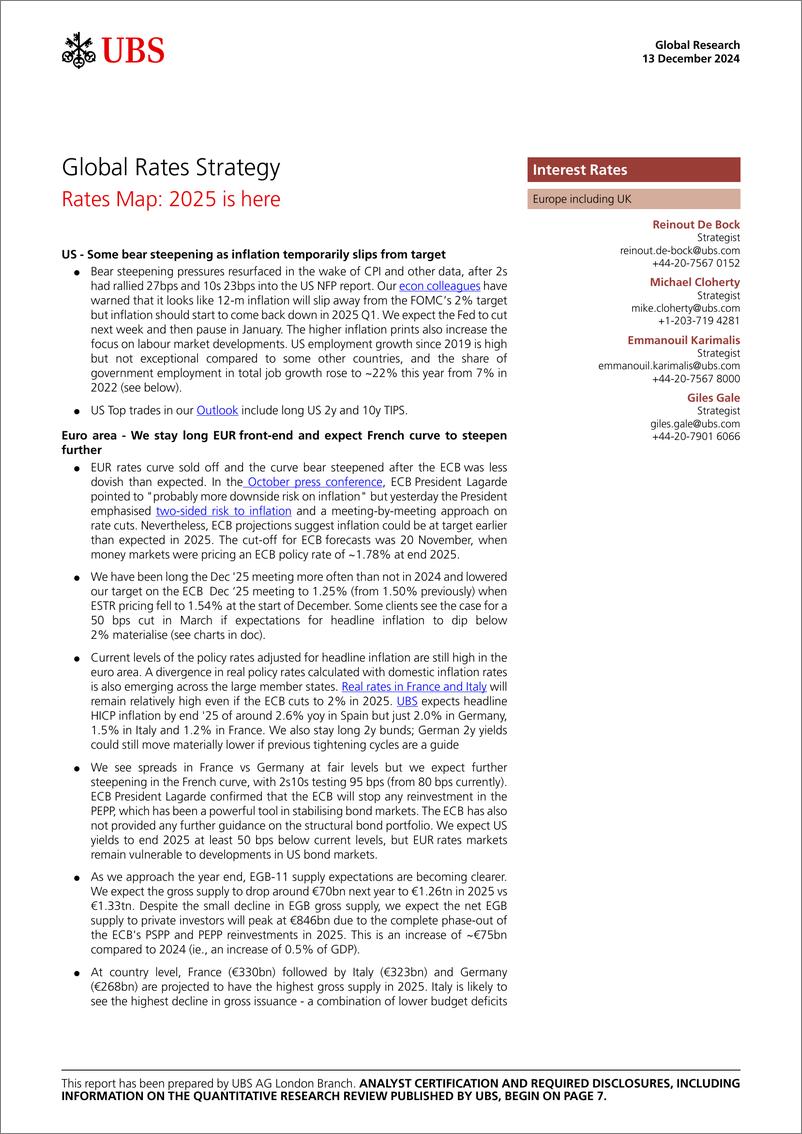 《UBS Fixed Income-Global Rates Strategy _Rates Map 2025 is here_ De Bock-112196651》 - 第1页预览图