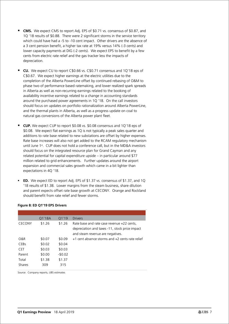 《瑞银-美股-公用事业行业-2019年Q1业绩预览：北美电力与公用事业、可替代能源与环境服务业-2019.4.18-33页》 - 第8页预览图