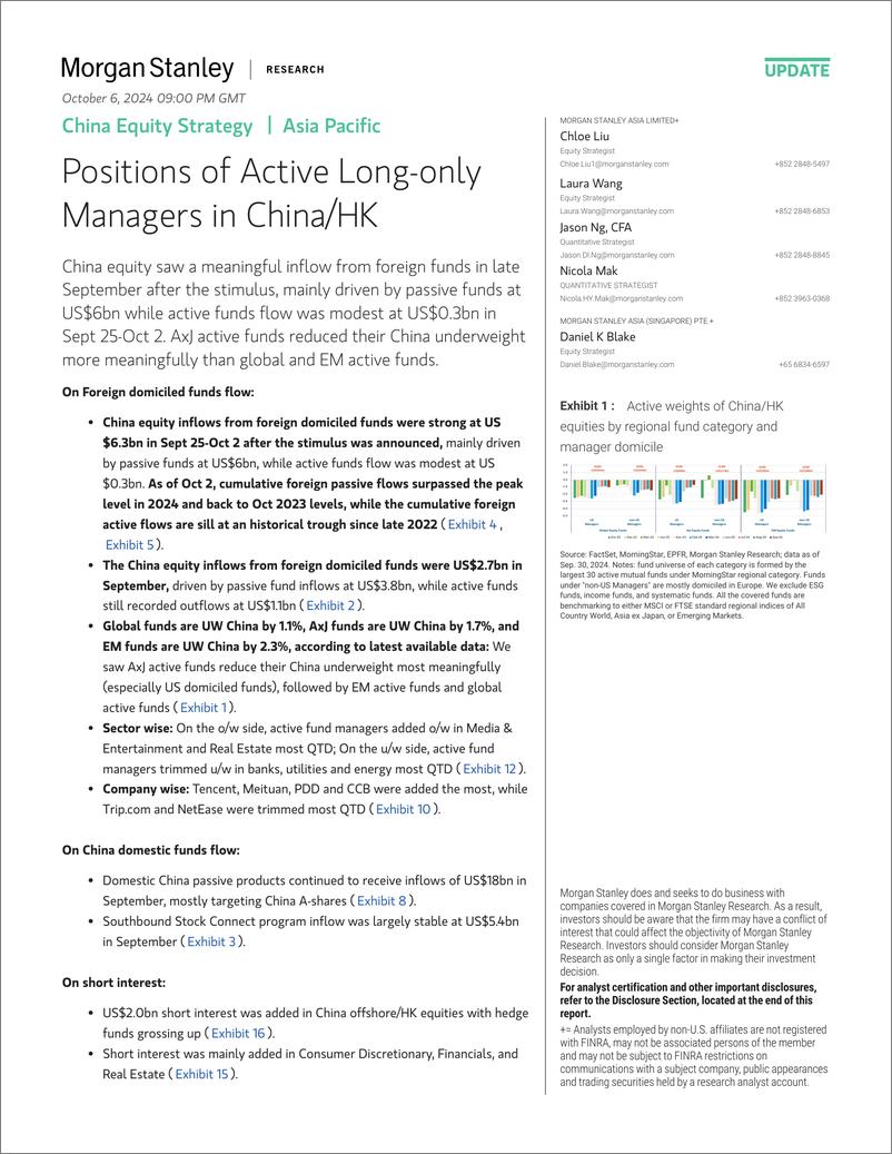 《Morgan Stanley-China Equity Strategy Positions of Active Long-only Manager...-110655508》 - 第1页预览图