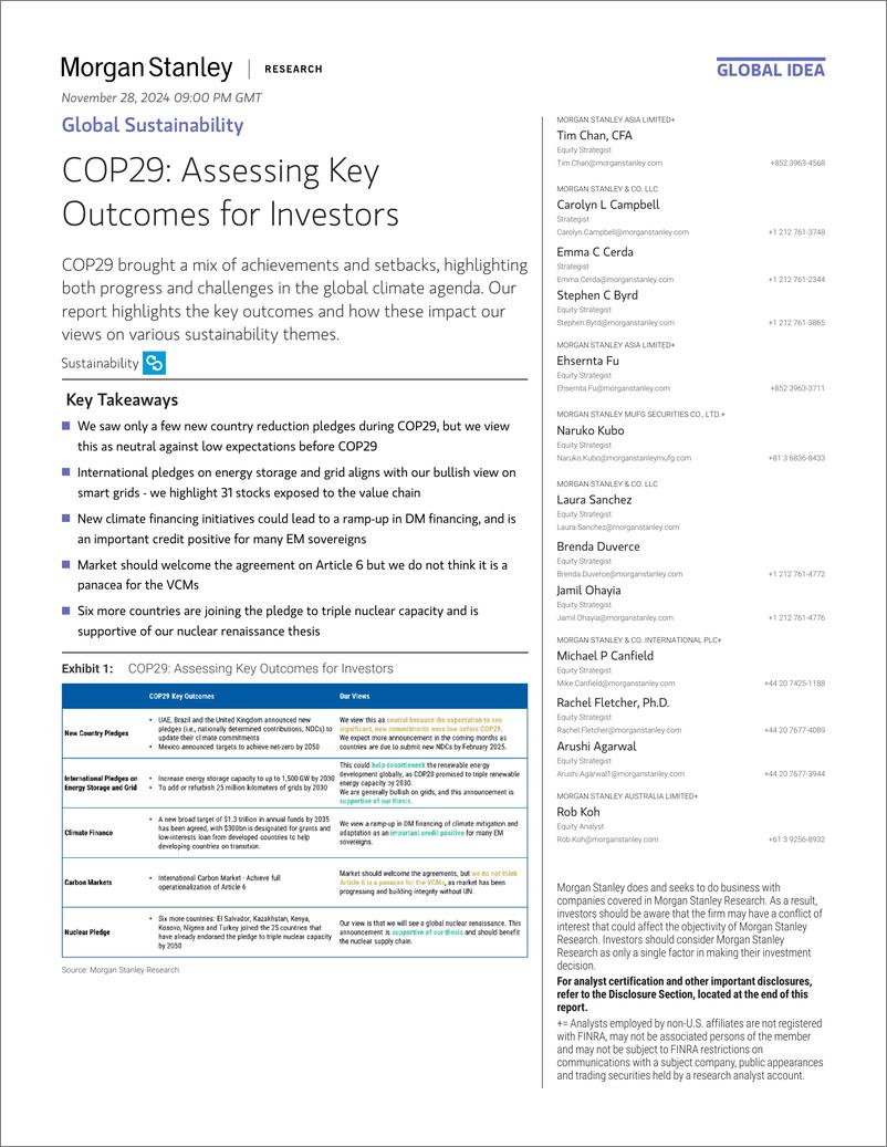 《Morgan Stanley Fixed-Global Sustainability COP29 Assessing Key Outcomes for Inv...-111877581》 - 第1页预览图