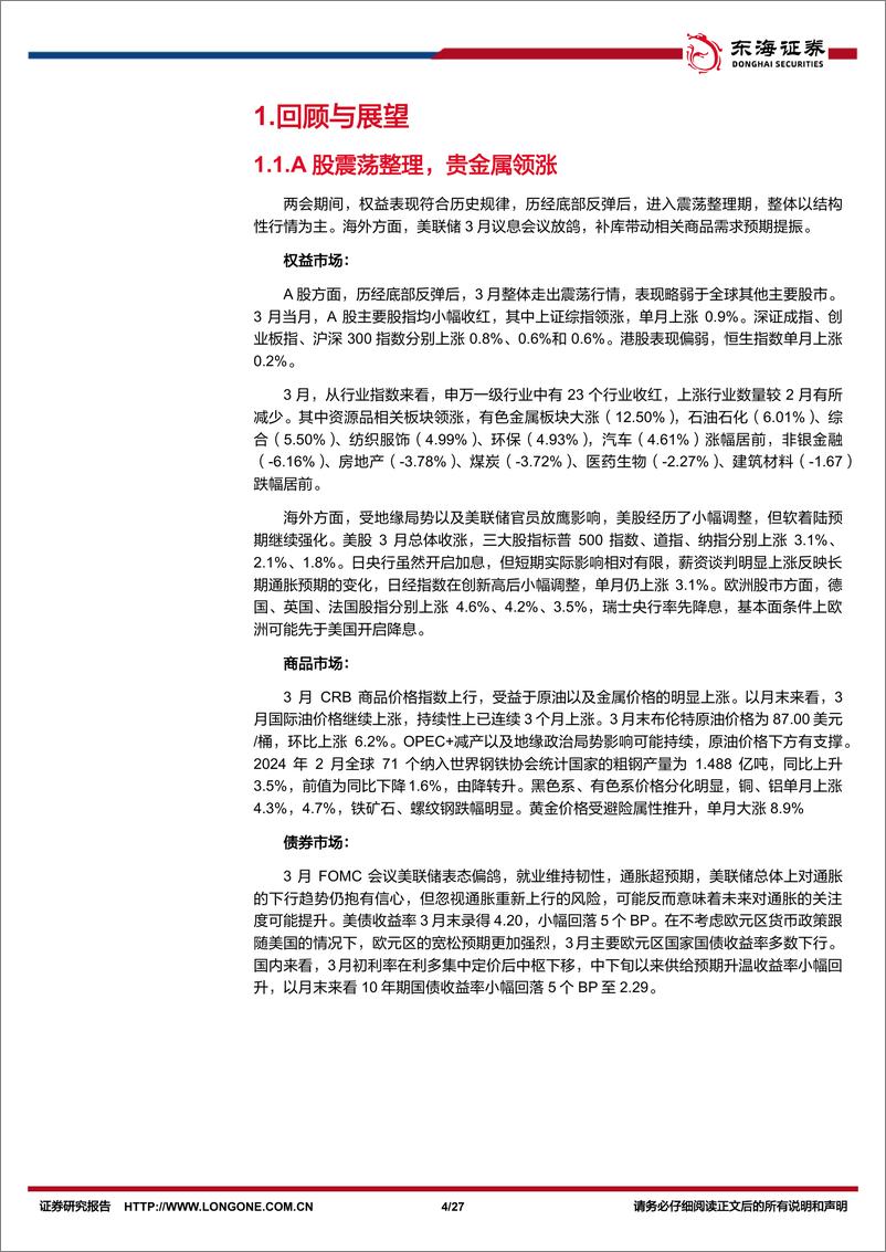 《资产配置与比较月报(2024年4月)：商品价格分化，权益进入业绩验证期-240409-东海证券-27页》 - 第4页预览图