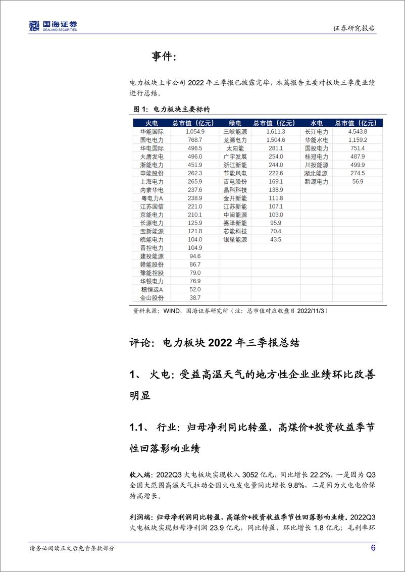 《电力行业板块2022年三季报总结：火电业绩同比改善，绿电业绩分化明显-20221103-国海证券-19页》 - 第7页预览图