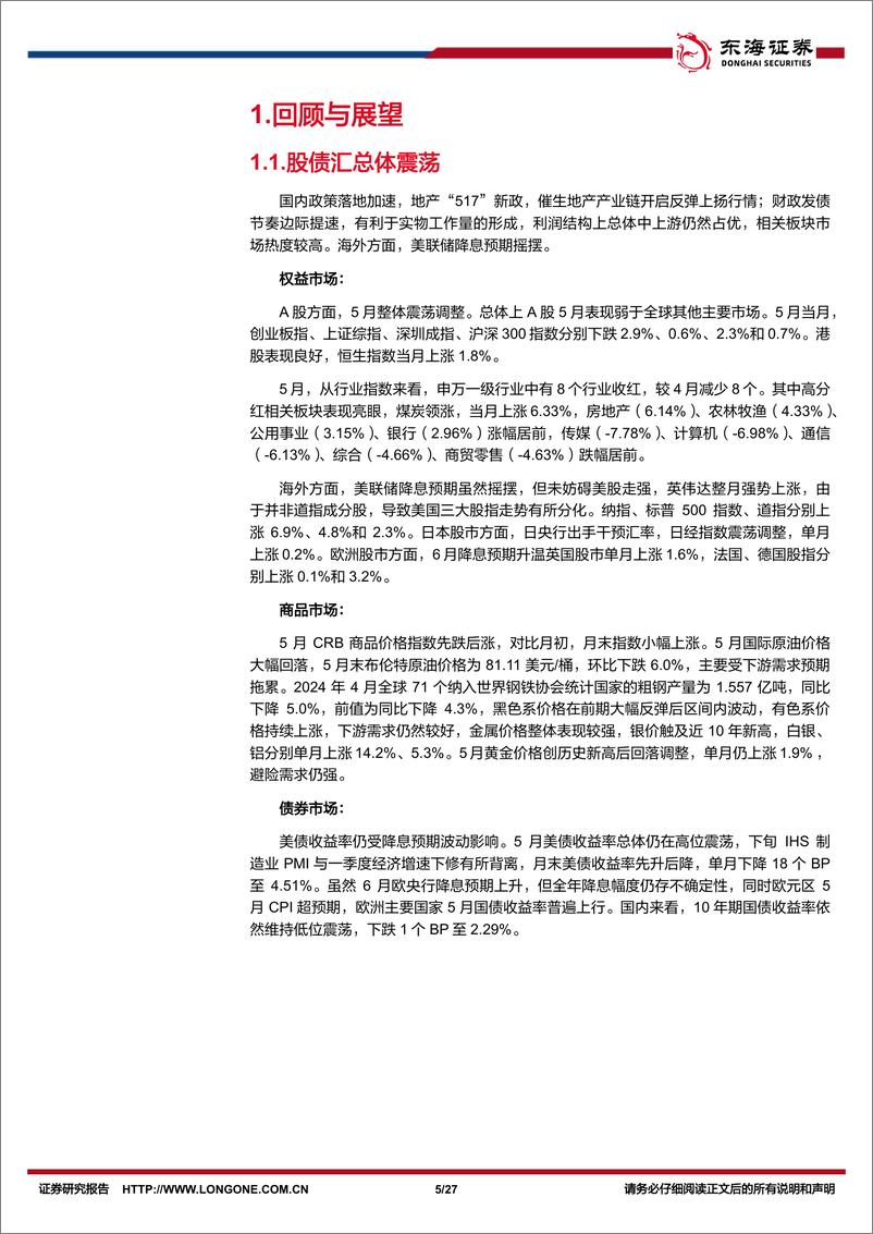 《资产配置与比较月报(2024年6月)：板块轮动中紧抓出海、新质生产力等主线-240606-东海证券-27页》 - 第5页预览图