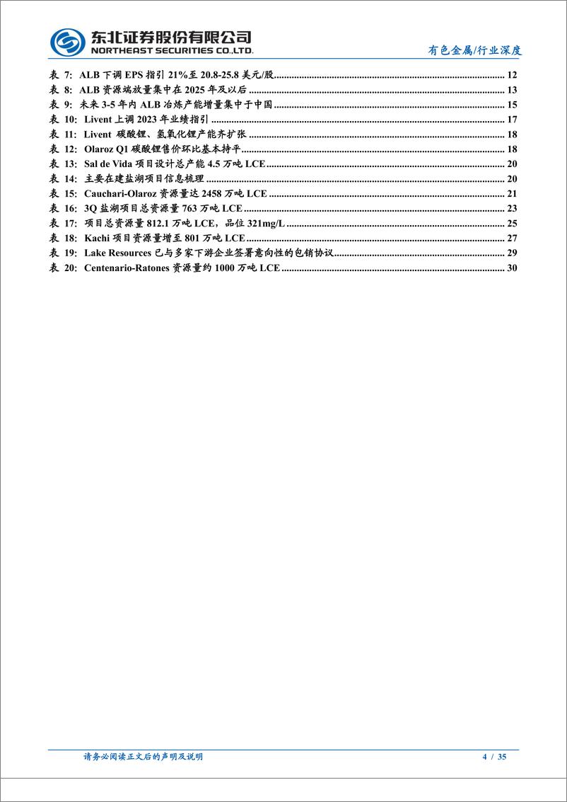 《有色金属行业海外锂盐湖企业2023Q1经营情况跟踪报告：Q1销量普遍不及预期，长协居多企业韧性凸显-20230616-东北证券-35页》 - 第5页预览图
