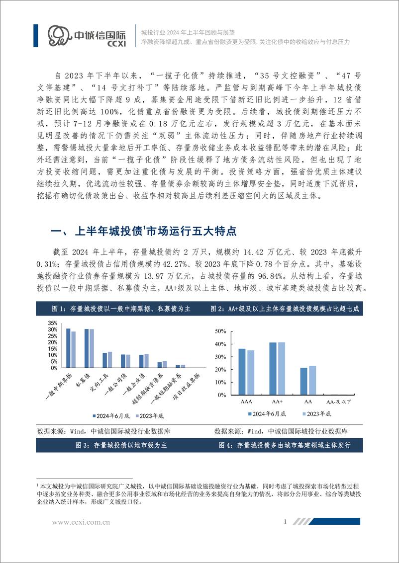 《净融资降幅超九成、重点省份融资更为受限,关注化债中的收缩效应与付息压力——城投行业2024年上半年回顾与展望之市场运行篇-20页》 - 第2页预览图