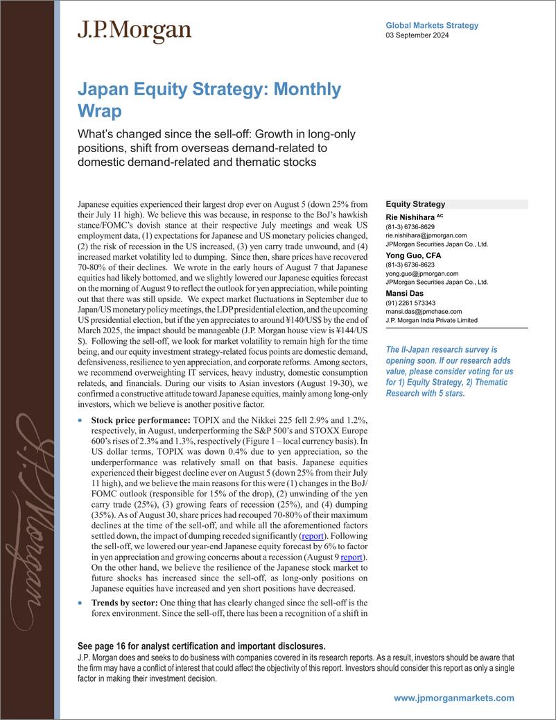 《JPMorgan-Japan Equity Strategy Monthly Wrap What’s changed since the...-110144065》 - 第1页预览图