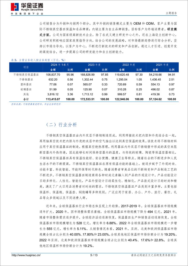 《嘉益转债(123250.SZ)申购分析：专业不锈钢真空保温器皿制造商-241106-华金证券-13页》 - 第5页预览图