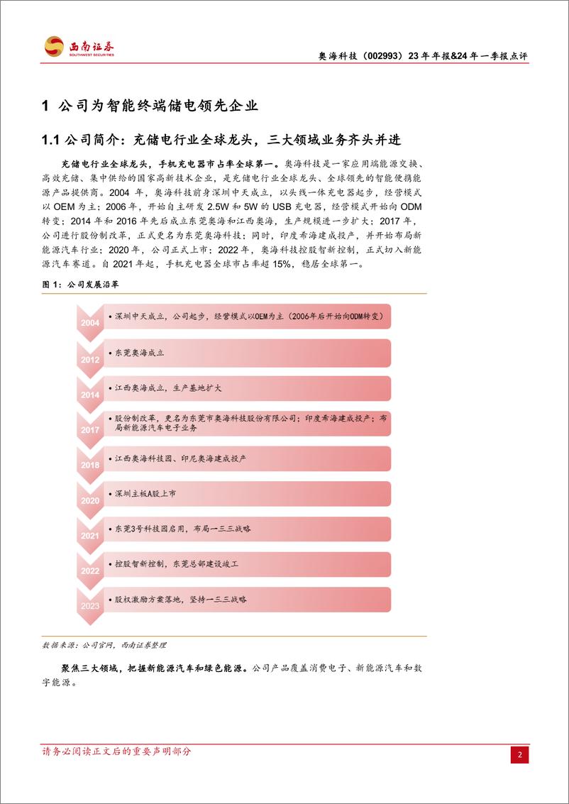 《奥海科技(002993)23年年报%2624年一季报点评：积极拓展海外市场，24Q1业绩表现亮眼-240509-西南证券-13页》 - 第2页预览图