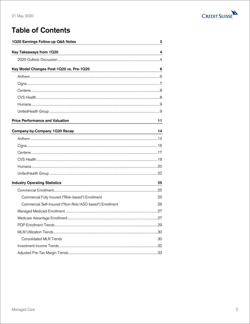 《瑞信-美股-医疗行业-2020年Q1管理式医疗总结：MCOs见证COVID-19导致的利用率下降-2020.5.21-36页》 - 第3页预览图