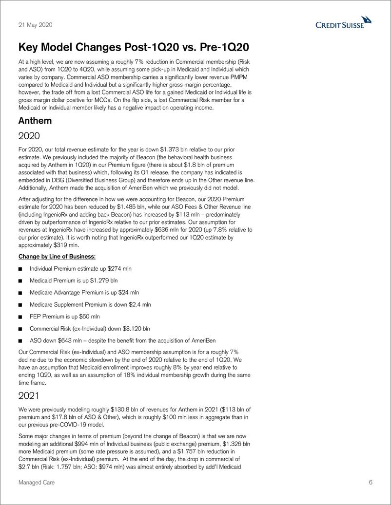 《瑞信-美股-医疗行业-2020年Q1管理式医疗总结：MCOs见证COVID-19导致的利用率下降-2020.5.21-36页》 - 第7页预览图