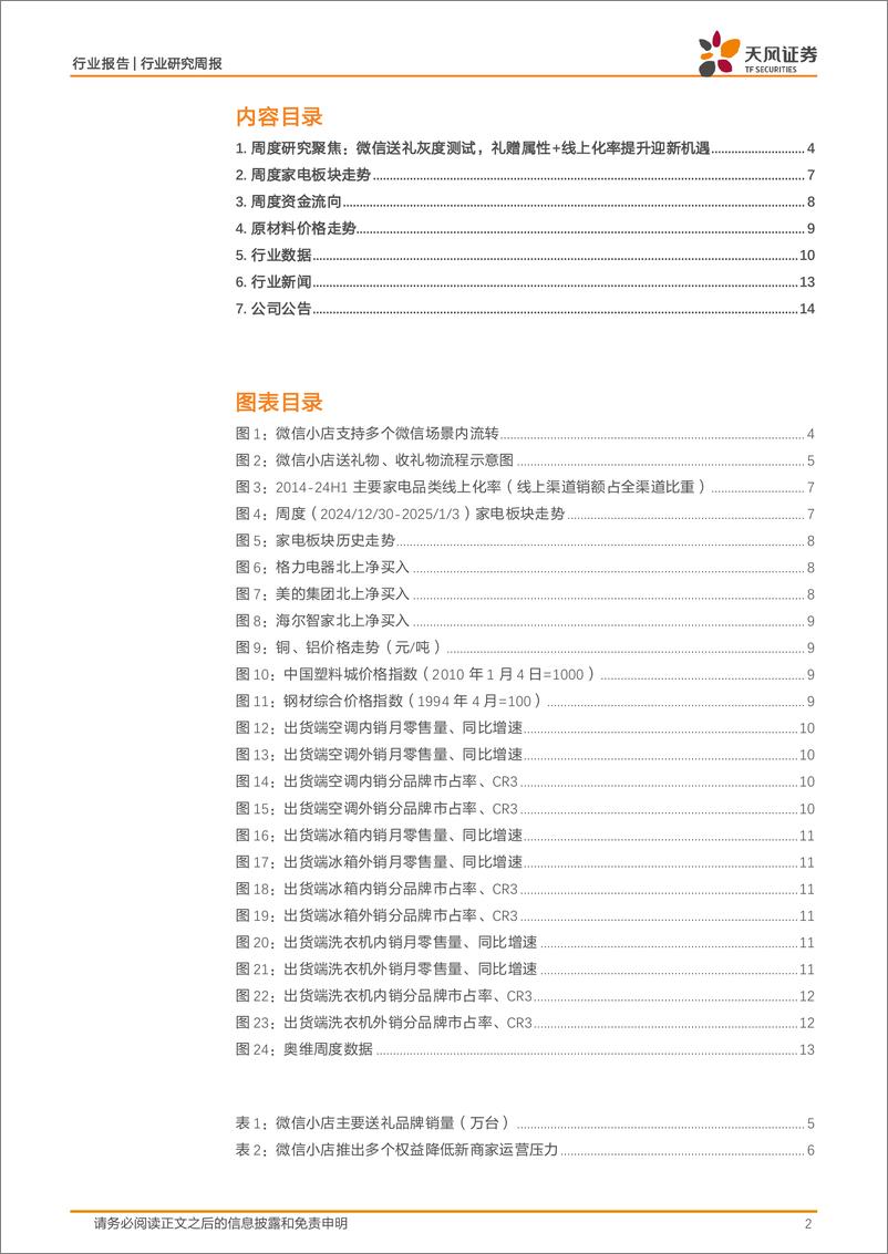 《家用电器行业25W1周度研究：微信送礼灰度测试，礼赠属性%2b线上化率提升迎新机遇-250108-天风证券-16页》 - 第2页预览图