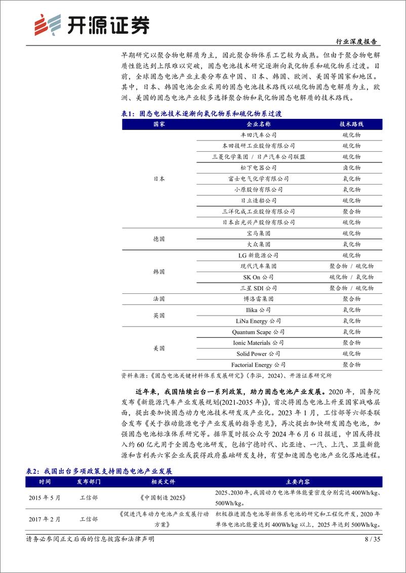 《基础化工行业深度报告：固态锂电池方兴未艾，高性能材料有望迎新发展机遇-250108-开源证券-35页》 - 第8页预览图