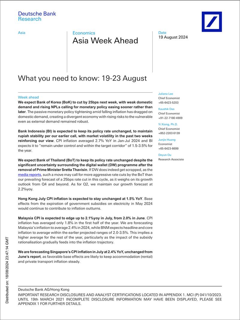 《Deutsche Bank-Asia Week Ahead What you need to know 19-23 August-109914052》 - 第1页预览图