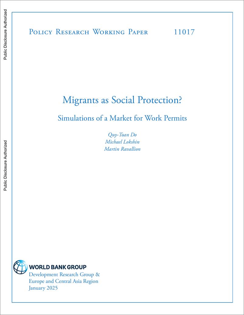 《世界银行-移民作为社会保护？：工作许可证市场的模拟（英）-2025.1-27页》 - 第1页预览图