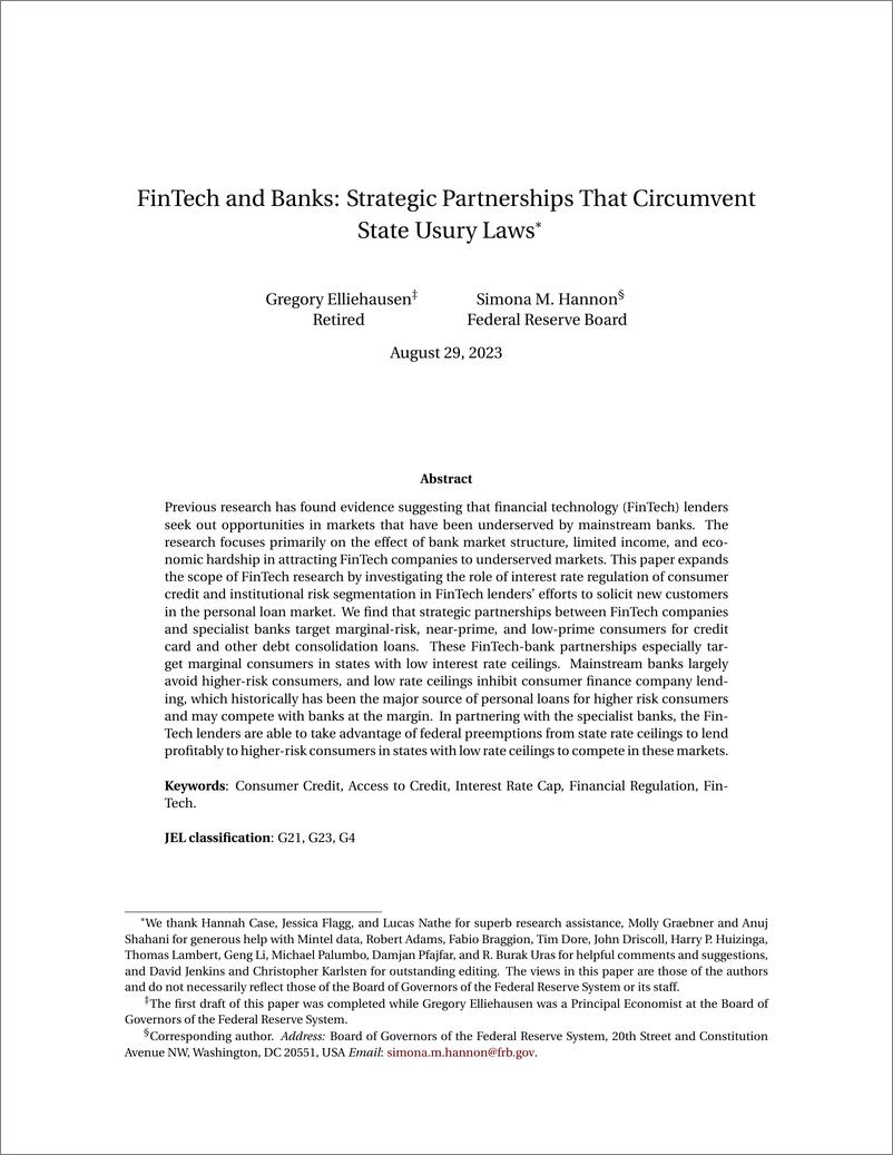《美联储-金融科技和银行：规避国家高利贷法的战略伙伴关系（英）-2023.8-45页》 - 第3页预览图