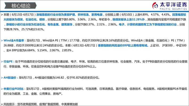 《全市场与各行业估值跟踪：中外股票估值追踪及对比-20220618-太平洋证券-27页》 - 第4页预览图