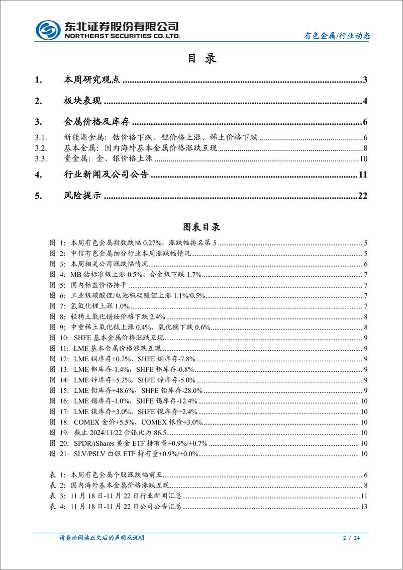 《有色金属行业动态报告：俄乌冲突升级带动金价上涨，铜价震荡-241125-东北证券-24页》 - 第2页预览图