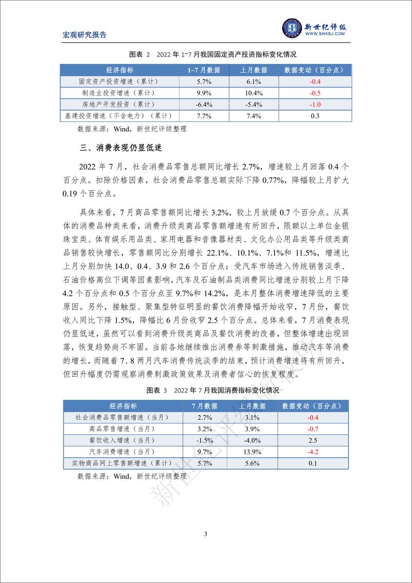 《新世纪评级-内需不足拖累经济恢复 政策加力稳固发展基础——2022年7月宏观经济运行简析-8页-WN9》 - 第2页预览图