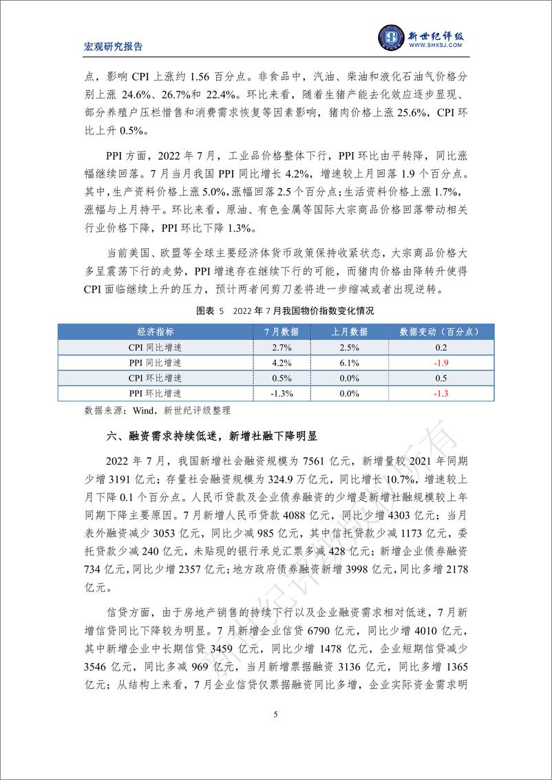 《新世纪评级-内需不足拖累经济恢复 政策加力稳固发展基础——2022年7月宏观经济运行简析-8页-WN9》 - 第5页预览图