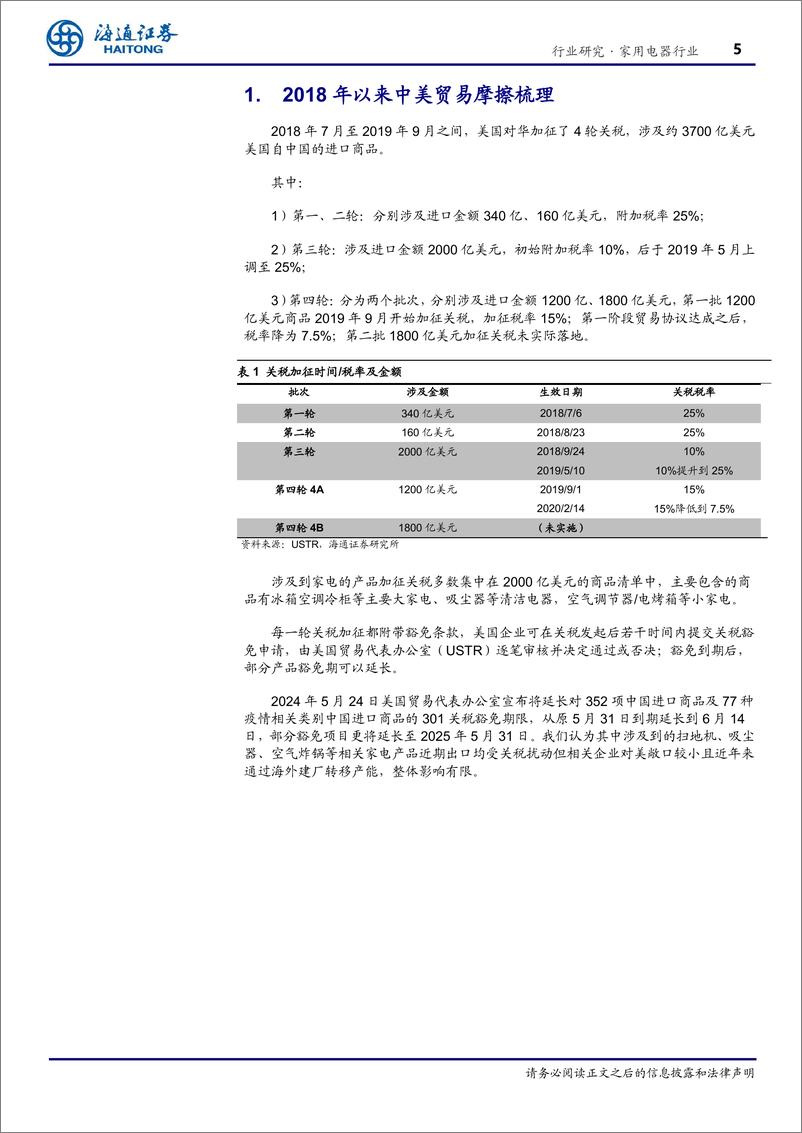 《家电行业专题：美国加征关税对中国家电行业的影响分析-241127-海通证券-13页》 - 第4页预览图