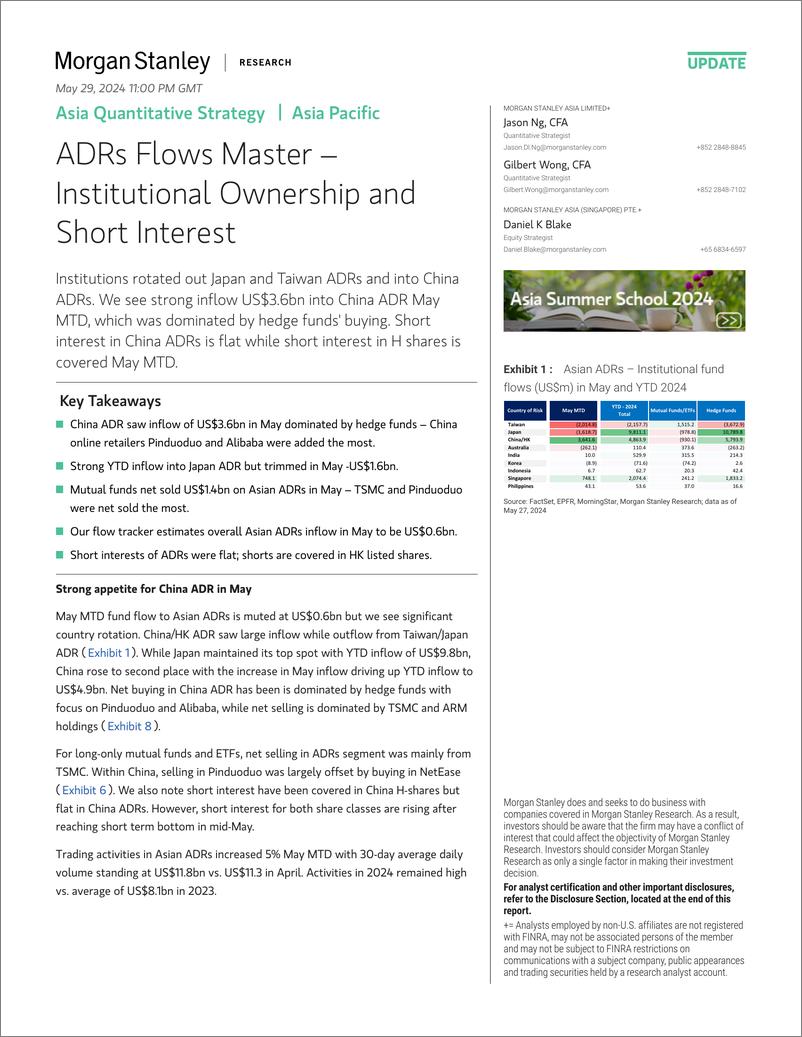 《Morgan Stanley-Asia Quantitative Strategy ADRs Flows Master – Institutiona...-108449057》 - 第1页预览图