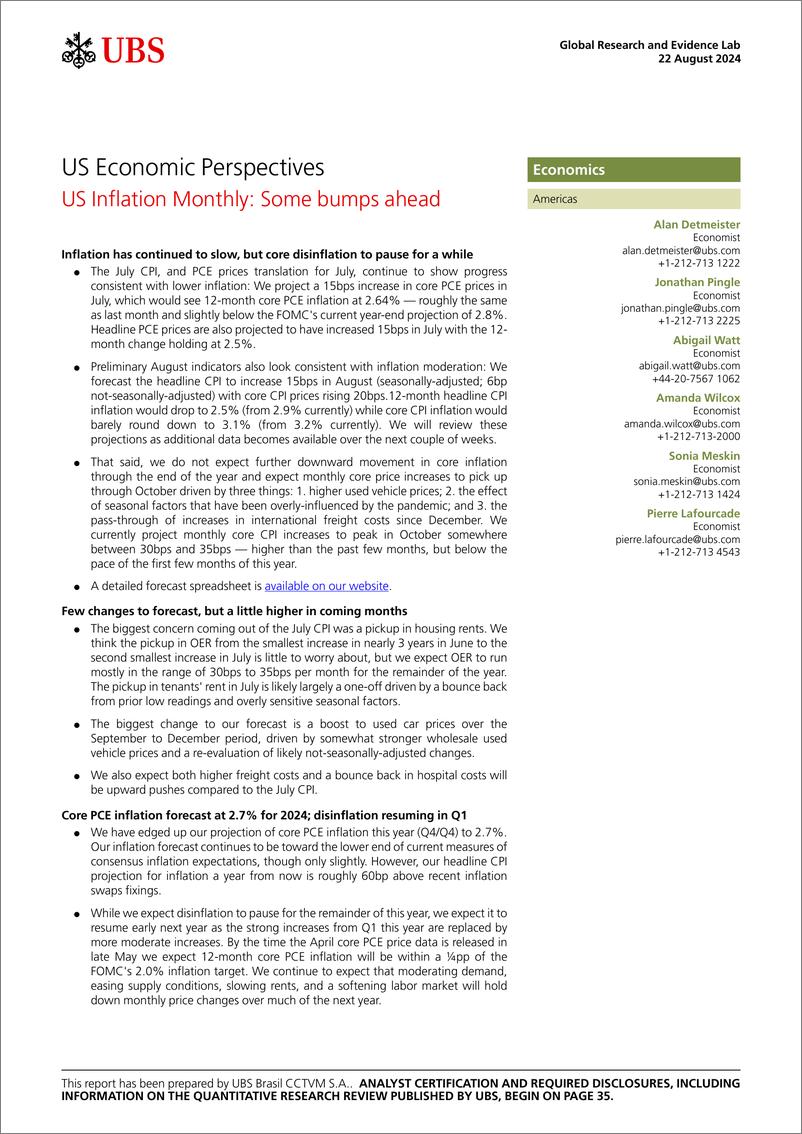 《UBS Economics-US Economic Perspectives _US Inflation Monthly Some bumps a...-109968841》 - 第1页预览图