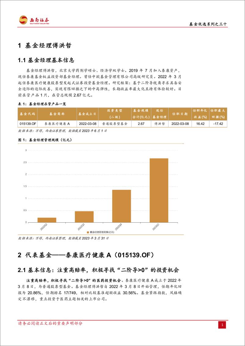 《基金优选系列之三十：泰康基金傅洪哲，立足胜率与赔率，寻找“二阶导大于0”医药子行业投资机会-20230615-西南证券-23页》 - 第6页预览图