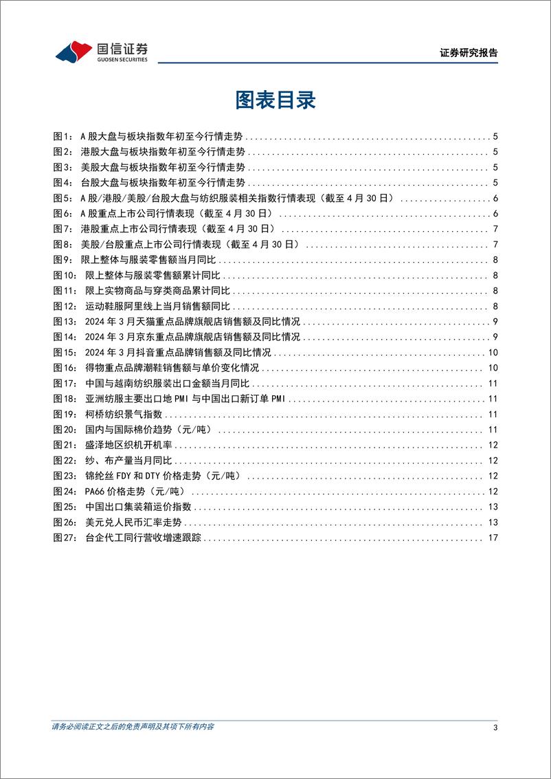 《纺织服装行业5月投资策略暨年报%26一季报总结：一季度制造企业景气度回升，品牌表现分化-240511-国信证券-26页》 - 第3页预览图